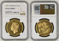 GREAT BRITAIN King George VI (1936-1952) 5 Pounds 1937 gold. Gr. 39,94. Spink 4074; Marsh F40. Mintage 5.501. London Mint. NGC PF63 Cameo (n.6911856-0...