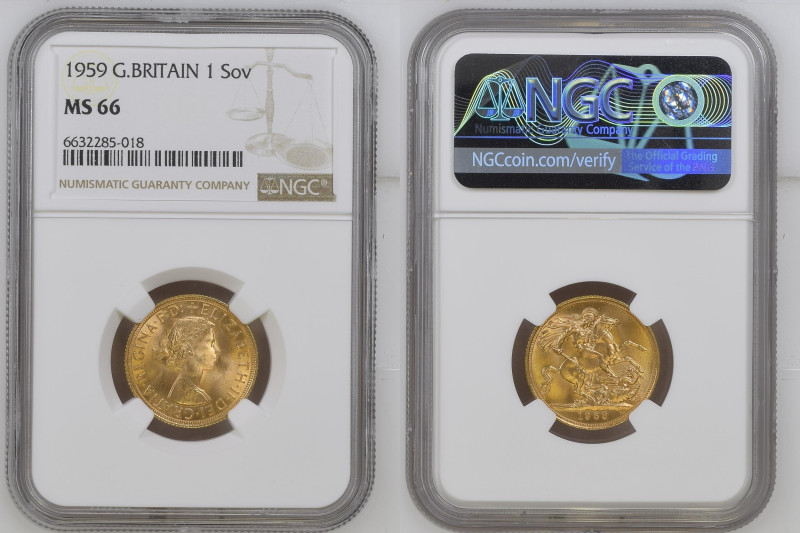 Pièce Sovereign Médaille Dorée à L'or 1959 Grande-Bretagne - Capsule Incluse (11g)