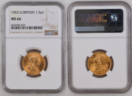 GREAT BRITAIN Queen Elizabeth II (1952-2022) Sovereign 1963 gold. Gr. 7,98. Spink 4125; Marsh 301. Mintage 7.400.000. London mint. NGC MS66 (n.6632285...