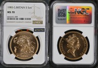 GREAT BRITAIN Queen Elizabeth II (1952-2022) 5 Pounds 1985 (Reverse Saint George) gold. Gr. 39,94. Spink SE4; Marsh F50. Mintage 13.626. London Mint. ...