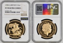 GREAT BRITAIN Queen Elizabeth II (1952-2022) 5 Pounds 1998 (Reverse Saint George) gold. Gr. 39,94. Spink SE7; Marsh F72. Mintage 789. London Mint. NGC...