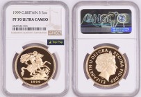 GREAT BRITAIN Queen Elizabeth II (1952-2022) 5 Pounds 1999 (Reverse Saint George) gold. Gr. 39,94. Spink SE3; Marsh F74. Mintage 991. London Mint. NGC...