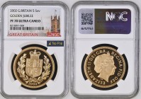 GREAT BRITAIN Queen Elizabeth II (1952-2022) 5 Pounds 2002 Golden Jubilee gold. Gr. 39,94. Spink SE9; Marsh F80. Mintage 3.000. London Mint. NGC PF70 ...