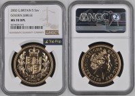 GREAT BRITAIN Queen Elizabeth II (1952-2022) 5 Pounds 2002 Golden Jubilee gold. Gr. 39,94. Spink SE9; Marsh F81. Mintage 1.370. London Mint. NGC MS70 ...