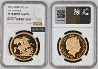 GREAT BRITAIN Queen Elizabeth II (1952-2022) 5 Pounds 2015 gold. Gr. 39,94. Spink SE11. Mintage 507. London Mint. NGC PF70 Ultra Cameo (n.8220991-047)...