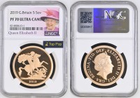 GREAT BRITAIN Queen Elizabeth II (1952-2022) 5 Pounds 2019 gold. Gr. 39,94. Spink SE17. Mintage 750. London Mint. NGC PF70 Ultra Cameo (n.8218006-011)...