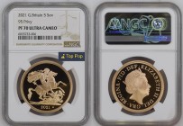 GREAT BRITAIN Queen Elizabeth II (1952-2022) 5 Pounds 2021 gold. Gr. 39,94. Spink SE19. Mintage 500. London Mint. NGC PF70 Ultra Cameo (n.6055733-006)...