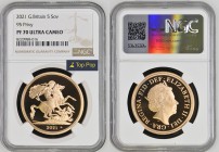 GREAT BRITAIN Queen Elizabeth II (1952-2022) 5 Pounds 2021 gold. Gr. 39,94. Spink SE19. Mintage 500. London Mint. NGC PF70 Ultra Cameo (n.8220988-016)...
