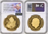 GREAT BRITAIN King Charles III (2022-present) 200 Pounds 2023 The royal Tudor Beasts - Bull of Clarence gold. Gr. 62,42. Mintage 50. London Mint. NGC ...