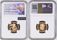 GREAT BRITAIN King Charles III (2022-present) Sovereign 2023 “King Charles III Coronation” gold. Gr. 7,98. Spink SC14. Mintage 15.000. London Mint. NG...