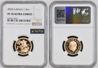 GREAT BRITAIN King Charles III (2022-present) Sovereign 2024 gold. Gr. 7,98. Spink SC16. Mintage 7.500. London Mint. NGC PF70 Ultra Cameo (n.6643972-0...