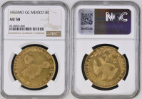 MEXICO Federal Republic (1823-1905) 8 Escudos 1853MO GC gold. Gr. 27,07. KM 383.9. Mintage unknown. Guadalupe y Calvo Mint. NGC AU58 (n.8218093-003). ...