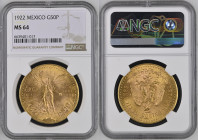 MEXICO Estados Unidos Mexicanos (1821-present) 50 Pesos 1922 gold. Gr. 41,66. KM 481; FR 172. Mintage 463.000. Mexico City Mint. NGC MS64 (n.6639401-0...