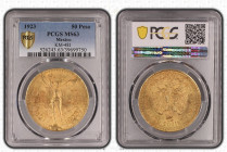 MEXICO Estados Unidos Mexicanos (1821-present) 50 Pesos 1923 gold. Gr. 41,66. KM 481; FR 172. Mintage 432.000. Mexico City Mint. PCGS MS63 (n.39699750...