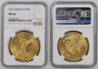 MEXICO Estados Unidos Mexicanos (1821-present) 50 Pesos 1931 gold. Gr. 41,66. KM 481; FR 172. Mintage 137.000. Mexico City Mint. NGC MS64 (n.5781354-0...