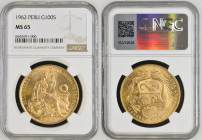 PERU Republic (1822-present) 100 Soles 1962 gold. Gr. 46,80. FR 78; KM 231. Mintage 9.678. Lima Mint. NGC MS65 (n.6642691-006)