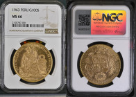 PERU Republic (1822-present) 100 Soles 1963 gold. Gr. 46,80. FR 78; KM 231. Mintage 7.342. Lima Mint. NGC MS66 (n.2150787-001)