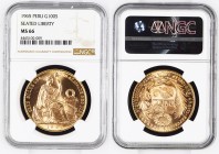 PERU Republic (1822-present) 100 Soles 1965 gold. Gr. 46,80. FR 78; KM 231. Mintage 23.000. Lima Mint. NGC MS66 (n.4465100-009). Brilliant surface