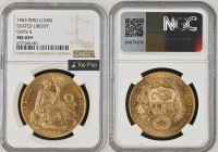 PERU Republic (1822-present) 100 Soles Seated Liberty 1965 9/Inverted 5 gold. Gr. 46,80. FR 78; KM 231. Mintage 23.000. Lima Mint. NGC MS65+ (n.677156...
