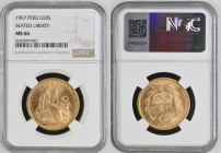 PERU Republic (1822-present) 50 Soles Seated Liberty 1967 gold. Gr. 22,40. FR 79; KM 230. Mintage 5.805. Lima Mint. NGC MS66 (n.6643299-003). Only thr...