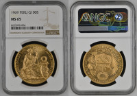 PERU Republic (1822-present) 100 Soles 1969 gold. Gr. 46,80. FR 78; KM 231. Mintage 540. Lima Mint. NGC MS65 (n.6635990-004)