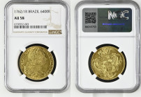 BRAZIL Jose I (1750-1777) 6400 Reis (Peca) 1762/1 R gold. Gr. 14,34. LMB 430 (unlisted overdate); Bentes 175.13. Mintage 475.345. Rio de Janeiro Mint....