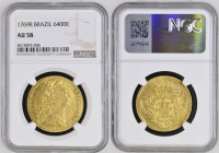 BRAZIL Jose I (1750-1777) 6400 Reis (Peca) 1769 R gold. Gr. 14,34. LMB 437; Bentes 175.21. Mintage 367.529. Rio de Janeiro Mint. NGC AU58 (n.8218093-0...