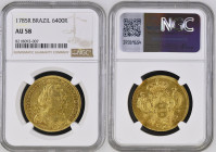 BRAZIL Maria I and Pedro III (1777-1786) 6400 Reis (Peca) 1785 R gold. Gr. 14,34. LMB 467; Bentes 253.11. Mintage 281.553. Rio de Janeiro Mint. NGC AU...