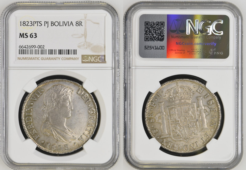 BOLIVIA King Ferdinand VII (1808-1833) 8 Reales 1823PTS PJ silver. Gr. 27,04. Ca...