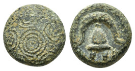 KINGS of MACEDON. Alexander III.The Great.336-323 BC. Sardes mint. AE Bronze.Macedonian shield; boss decorated with head of Herakles facing slightly r...