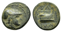 KINGS of MACEDON. Demetrios I Poliorketes (306-283 BC).Salamis.Ae.
Obv : Helmeted head of Athena right.
Rev : BA.
Prow right; aphlaston to left, monog...