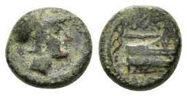 KINGS of MACEDON. Demetrios I Poliorketes (306-283 BC).Salamis.Ae.
Obv : Helmeted head of Athena right.
Rev : BA.
Prow right; aphlaston to left, monog...