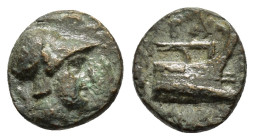 KINGS of MACEDON. Demetrios I Poliorketes (306-283 BC).Salamis.Ae.
Obv : Helmeted head of Athena right.
Rev : BA.
Prow right; aphlaston to left, monog...
