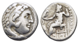 KINGS of MACEDON. Alexander III The Great. (336-323 BC).Kolophon.Drachm.
Obv : Head of Herakles right, wearing lion skin.
Rev : AΛΕΞΑΝΔΡΟΥ.
Zeus seate...