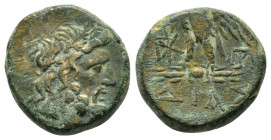 BITHYNIA. Dia.(Circa 85-65 BC).Ae.
Obv : Laureate head of Zeus to right.
Rev : ΔΙΑΣ.
Eagle standing left on thunderbolt, head right; monograms to left...