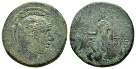 PAPHLAGONIA. Amastris.(Circa 105-85 BC).Ae.
Obv : Helmeted head of Athena right.
Rev : AMAΣ TPEΩΣ.
Perseus standing left, holding harpa and head of Me...