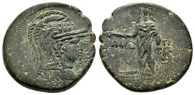 PAPHLAGONIA. Amastris.(Circa 105-85 BC).Ae.
Obv : Helmeted head of Athena right.
Rev : AMAΣ TPEΩΣ.
Perseus standing left, holding harpa and head of Me...