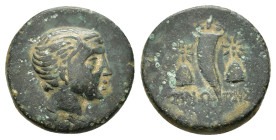 PAPHLAGONIA. Sinope.Struck under Mithradates VI (Circa 120-111 or 110-100 BC).Ae.
Obv : Draped and winged bust of Perseus right.
Rev : ΣΙΝΩ - ΠΗΣ.
Cor...