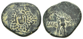 PAPHLAGONIA.Amastris.(Circa 85-65 BC).Ae.
Obv : Aegis.
Rev : AMAΣΤΡEΩN.
Nike advancing right, holding long palm frond.
SNG BM Black Sea 1316–1318; HGC...