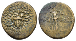 PAPHLAGONIA.Amastris.(Circa 85-65 BC).Ae.
Obv : Aegis.
Rev : AMAΣΤΡEΩN.
Nike advancing right, holding long palm frond.
SNG BM Black Sea 1316–1318; HGC...