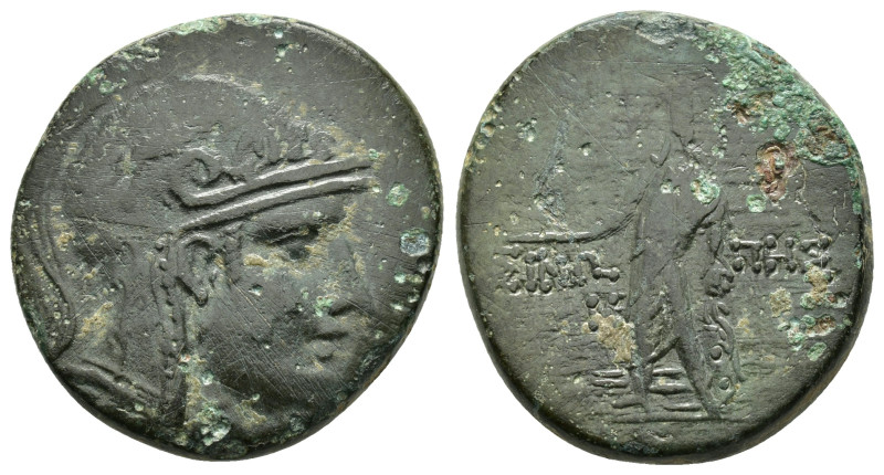 PAPHLAGONIA.Sinope.Time of Mithradates VI.(Circa 85-65 BC).Ae.
Obv : Helmeted he...
