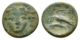 BLACK SEA REGION. Olbia. Ca. 400-380 BC. Æ Facing gorgoneion / O-Λ-B-I, sea eagle flying left, wings raised, holding dolphin in talons. Anokhin 184. S...