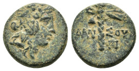 PONTOS. Amisos. Time of Mithradates VI.(Circa 105-85 BC). Ae.
Obv : Head of Perseus right, wearing a winged helmet.
Rev : AMI-ΣOY.
Winged harpa.
SNG B...