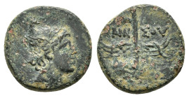 PONTOS. Amisos. Time of Mithradates VI.(Circa 105-85 BC). Ae.
Obv : Head of Perseus right, wearing a winged helmet.
Rev : AMI-ΣOY.
Winged harpa.
SNG B...