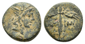 PONTOS. Amisos. Time of Mithradates VI.(Circa 105-85 BC). Ae.
Obv : Head of Perseus right, wearing a winged helmet.
Rev : AMI-ΣOY.
Winged harpa.
SNG B...