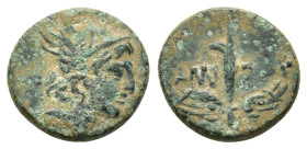 PONTOS. Amisos. Time of Mithradates VI.(Circa 105-85 BC). Ae.
Obv : Head of Perseus right, wearing a winged helmet.
Rev : AMI-ΣOY.
Winged harpa.
SNG B...