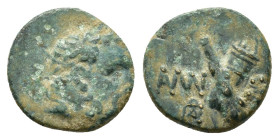 PONTOS. Amisos. Ae (Circa 85-65 BC). Time of Mithradates VI Eupator.
Obv: Laureate head of Herakles right.
Rev: AMI - ΣOY.
Crossed club and gorytos; m...