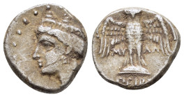 PONTOS. Amisos (as Peiraieos). Siglos or Drachm (Circa 435-370 BC). Myll-, magistrate.
Obv : Head of Hera left, wearing ornamented stephanos.
Rev : / ...