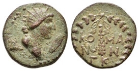 PONTOS. Komana. Pseudo-autonomous. Time of Caligula (37-41). Ae.
Obv : Radiate head of Helios right.
Rev : ς / KO - MA / N - ΩΝ.
Legend in three lines...