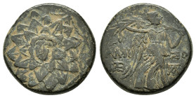 PONTOS.Amisos.(Circa 105-63 BC).Ae.

Obv : Aegis with Gorgon's head at center.

Rev : AΜΙΣΟΥ.
Nike advancing right, holding wreath and palm branch, be...